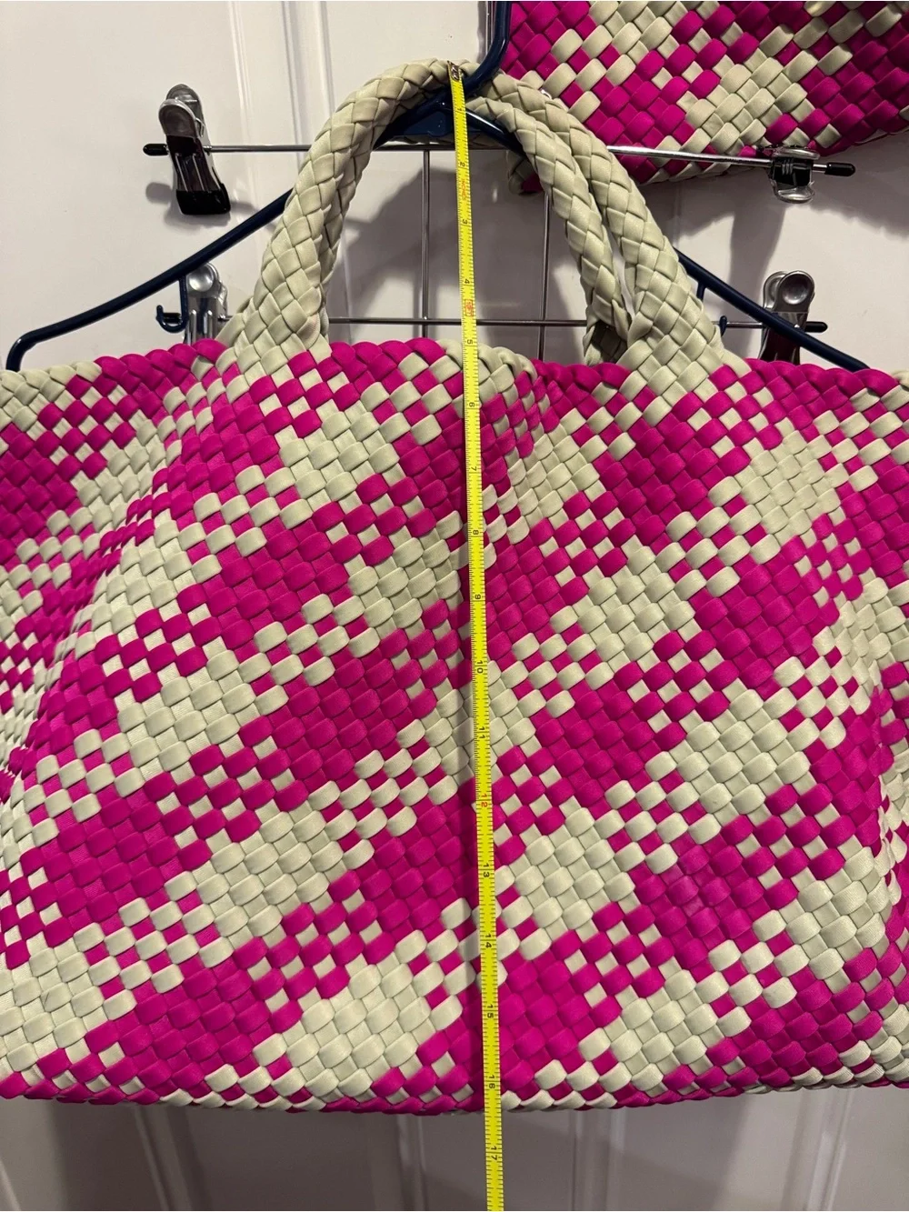 Naghedi St. Barths Hibiscus Large Plaid Tote Handwoven Neoprene Zip Pouch $350.0 - Picture 4 of 13